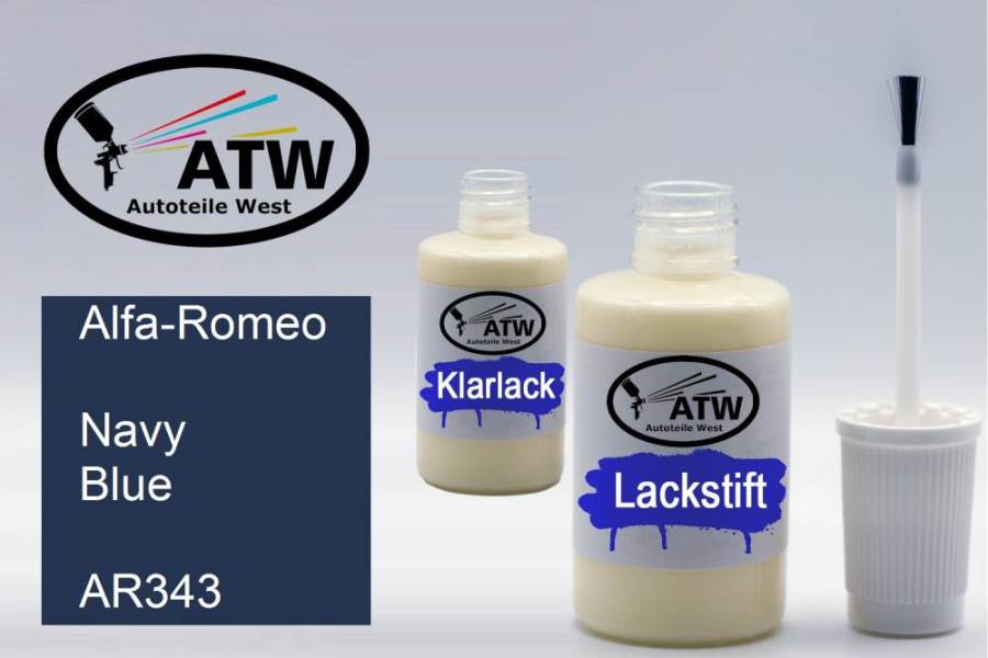 Alfa-Romeo, Navy Blue, AR343: 20ml Lackstift + 20ml Klarlack - Set, von ATW Autoteile West.